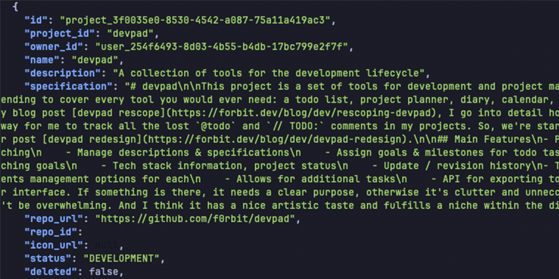 devpad projects api