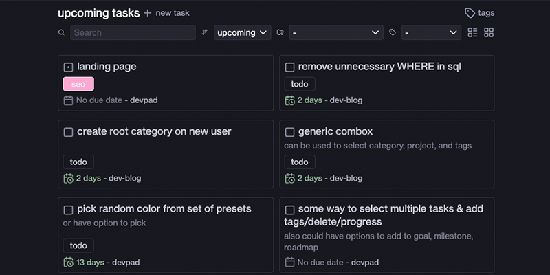 Task grid view